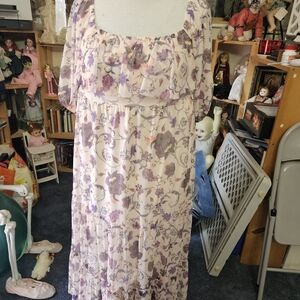 torrid Cream Dress,  Lavender and Pink Floral Print